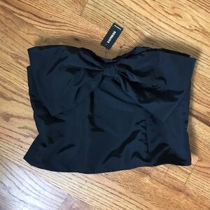 Express Black Satin Corset Bow Top NWT